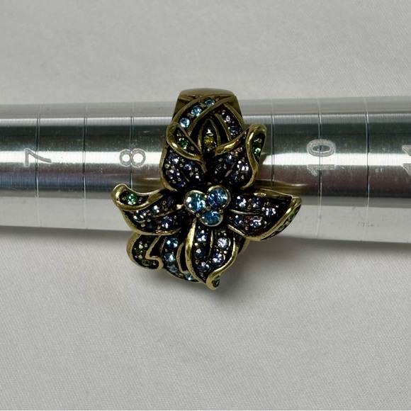 Heidi Daus Jewelry - Heidi Daus Swarovski Crystal Ring “Perennial Favorite” Blue and Green Size 9